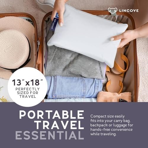 Lincove Microgel Travel Pillow - Global Recycled Standard Certified - Plush and Cozy Luxury Pillow to Support Head, Neck, While Sleeping on Airplanes, Cars, Hotels & Home - 12"x16" - Image 4