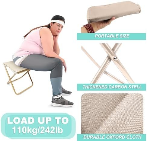 Camping Stool, Portable Folding Stool with Carry Bag, 12in Portable Folding Chair Collapsible Camp Stool Outdoor Footstool for Travel Walking Hiking Fishing Picnic Barbecue (Khaki) - Image 8