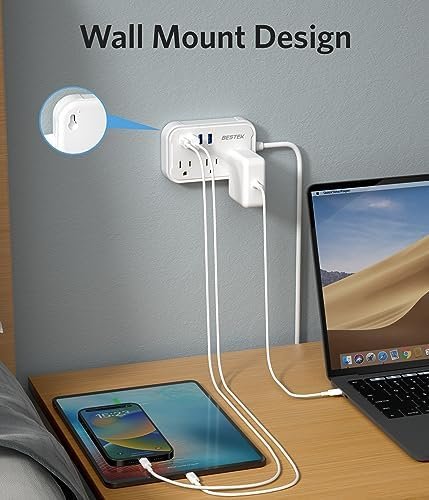 European Travel Plug Adapter - US to Europe Plug Adapter with 3 AC Outlets and 4 USB(1 PD20W) Type E/F - International Travel Adapter for USA to Germany France Iceland Spain, 2.6ft - Image 5