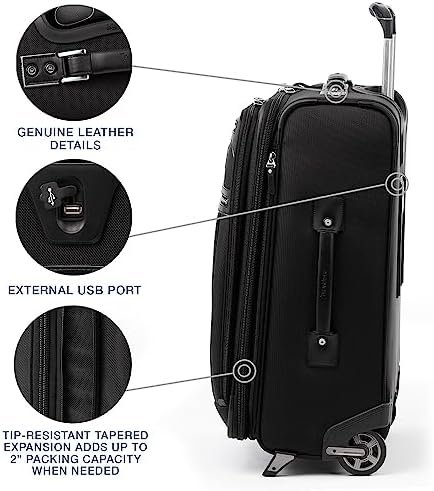 Travelpro Platinum Elite Softside Expandable Carry on Luggage, 2 Wheel Upright Suitcase, USB Port, Men and Women, Shadow Black, Carry On 22-Inch - Image 4
