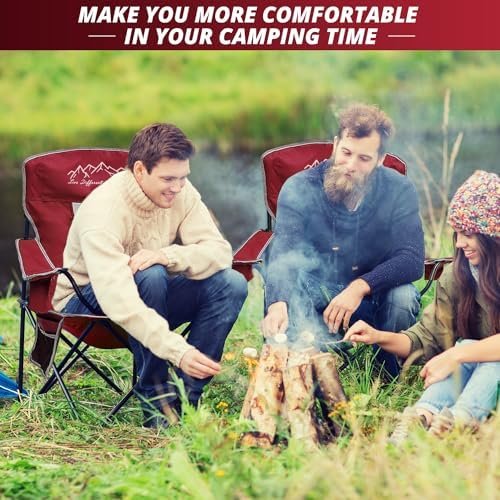 2PCS Mesh Folding Camping Chairs, Oversized Portable Outdoor Chairs, Weight Capacity 325 lbs with Cup Holder, Storage Pocket, Carry Bag Red - Image 2