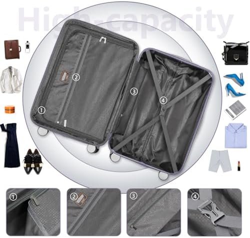 LARVENDER Luggage Sets 3 Piece, Hardside 20 Inch Carry on Luggage Airline Approved Suitcase Set with Spinner Wheels TSA Lock, Lightweight Rolling Suitcase for Men and Women, Lavender - Image 7