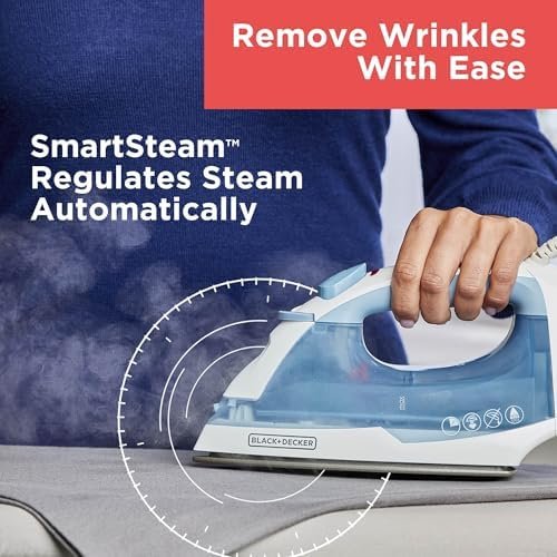 BLACK+DECKER Easy Steam Compact Iron for Clothes, Automatic Shutoff, Nonstick Plate, Light Weight, 1200 Watts - Image 6