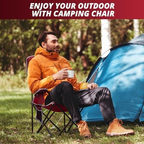 2PCS Mesh Folding Camping Chairs, Oversized Portable Outdoor Chairs, Weight Capacity 325 lbs with Cup Holder, Storage Pocket, Carry Bag Red - Image 4