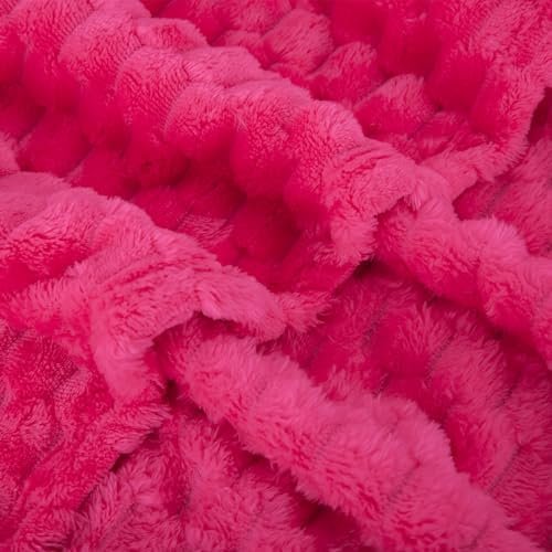 Puncuntex Hot Pink Throw Blanket 50"×60" inches Gifts for Mom Fuzzy 3D Jacquard Decorative Flannel Fleece Super Soft Plush Cozy Blanket for Couch Sofa Chair Lightweight - Image 7