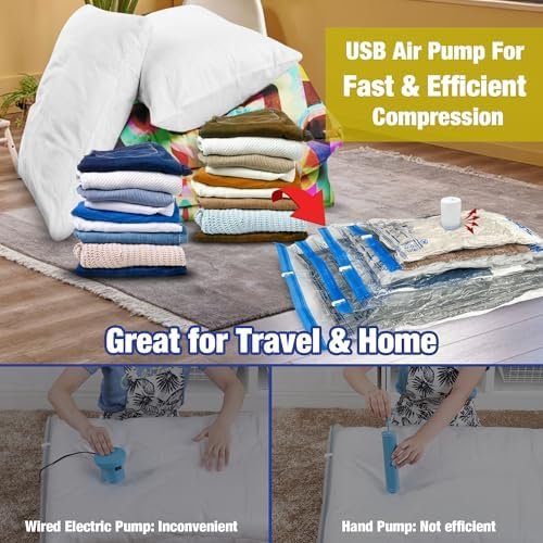 Travel Vacuum Bags with Electric Pump, Vacuum Travel Bags for Luggage and Suitcase, Vacuum Seal Compression Packing Bags for Clothes Clothing, Combo 12 Pack - Image 4