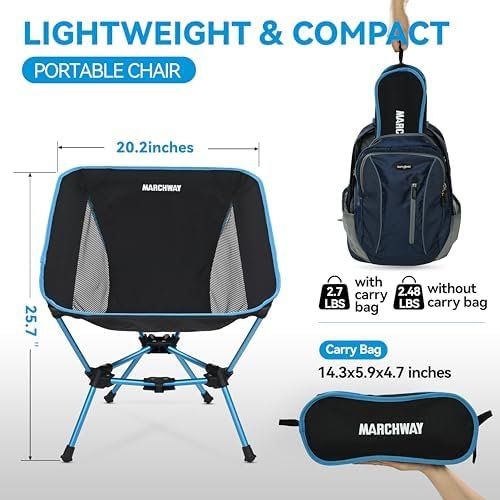 MARCHWAY Lightweight Folding Camping Chair, Portable Foldable Compact for Outdoor Camp, Travel, Beach, Picnic, Festival, Hiking, Backpacking, Supports 330Lbs (Blue) - Image 3