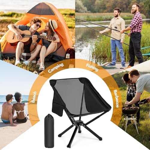 2 Pack Portable Chairs, Camping Chairs Supports 350 LBS ，Lightweight Folding Chair - Backpacking Chair for Outdoor Camping, Beach, Fishing, Picnic, Lawn, Concert, Hiking, Black - Image 8