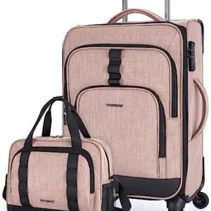 BAGSMART Expandable Carry on Luggage Airline Approved, Lightweight Carry on Suitcase with Spinner Wheels, Family Travel Suitcase with Duffle Bag - Pink