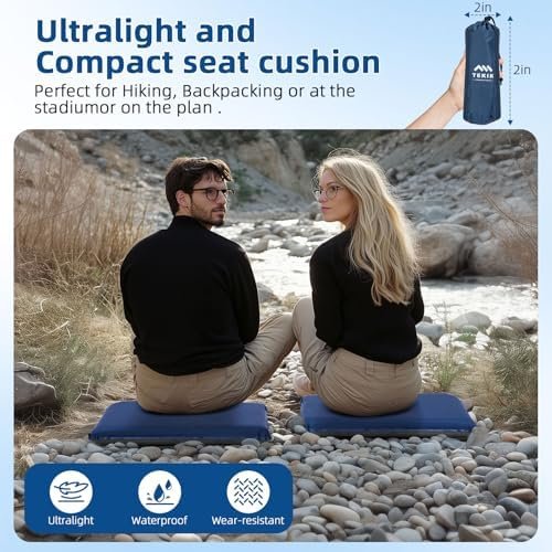 Inflatable Seat Cushion, Lightweight Self-Inflating Memory Foam Seat Cushion for Stadium Camping, Airplane Travel, Bleachers, Waterproof Portable Cushion Chair Pad with Carry Bag (Blue) - Image 6