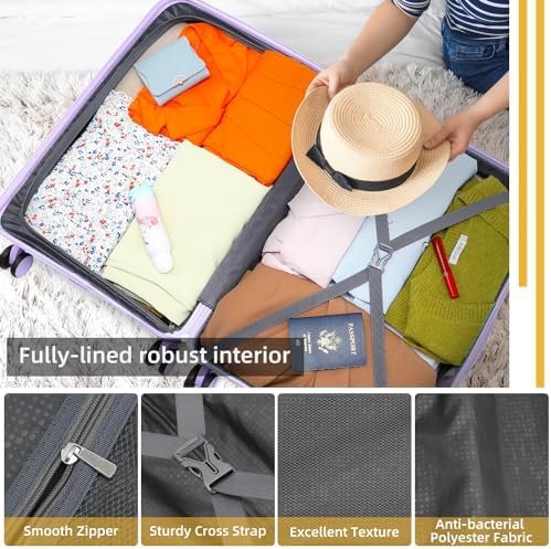 LARVENDER Luggage Sets 3 Piece with Duffel Bag Hardside PP Carry On Suitcase with 360° Spinner Wheels TSA Lock Luggage Sets for Women, Lavender - Image 6