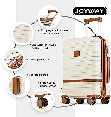 Joyway Luggage Set 3 Piece Suitcase Sets with Spinner Wheel,Hardside Expandable Travel Laggage with TSA Lock (13/20/24/28 White brown - Image 7