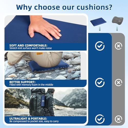 Inflatable Seat Cushion, Lightweight Self-Inflating Memory Foam Seat Cushion for Stadium Camping, Airplane Travel, Bleachers, Waterproof Portable Cushion Chair Pad with Carry Bag (Blue) - Image 5