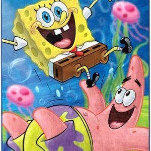 Nickelodeon Spongebob Squarepants Silky Soft Throw Blanket., Blue, Yellow, Pink, Green, White