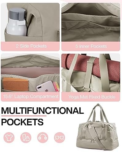 Weekender Bags for Women, BAGSMART Travel Duffel Bags with Shoe Compartment,Personal Item Travel Bag for Airlines, Carry on Overnight Tote Bag with Toiletry Bag(Beige,2pcs) - Image 2