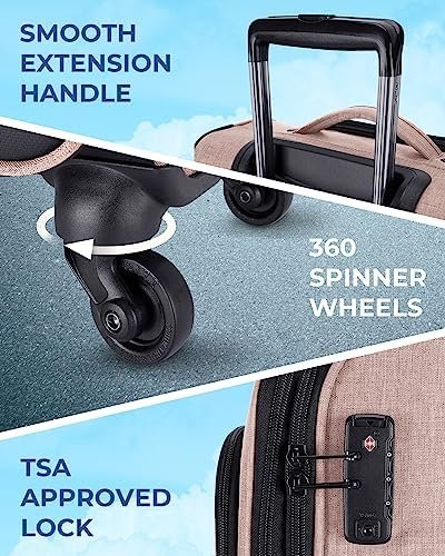 BAGSMART Expandable Carry on Luggage Airline Approved, Lightweight Carry on Suitcase with Spinner Wheels, Family Travel Suitcase with Duffle Bag - Pink - Image 5