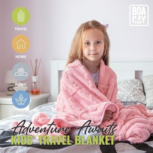 BOACAY Travel Toddler Blanket for Airplane, Car - Soft Kids Throw Blanket for Daycare - Pillow for Girls, Boys with Backpack Clip, Luggage Sleeve - Image 2