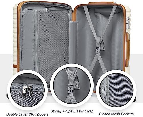 Joyway Luggage Set 3 Piece Suitcase Sets with Spinner Wheel,Hardside Expandable Travel Laggage with TSA Lock (13/20/24/28 White brown - Image 9