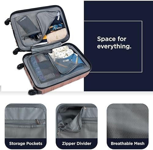 Ben Sherman Nottingham Lightweight Hardside 4-Wheel Spinner Travel Luggage, Rose Gold, 20-Inch Carry On - Image 4