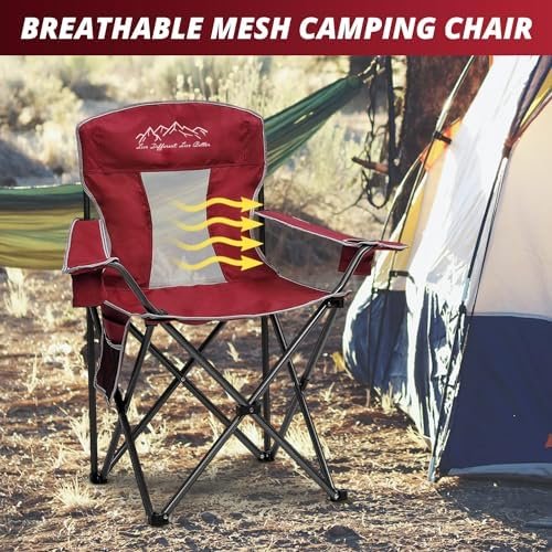 2PCS Mesh Folding Camping Chairs, Oversized Portable Outdoor Chairs, Weight Capacity 325 lbs with Cup Holder, Storage Pocket, Carry Bag Red - Image 6