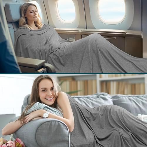 PAVILIA Travel Blanket Airplane Compact with Bag, Soft Packable Plane Blanket Kids Adults, Portable Camping Flight Essentials, Travelers Gifts Accessories, Luggage Backpack Strap, 65x40 Gray - Image 6