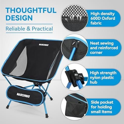 MARCHWAY Lightweight Folding Camping Chair, Portable Foldable Compact for Outdoor Camp, Travel, Beach, Picnic, Festival, Hiking, Backpacking, Supports 330Lbs (Blue) - Image 5