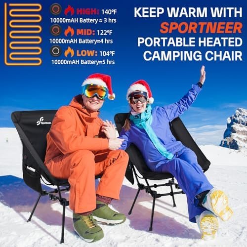 Sportneer Heated Chairs Outdoor Sports: Heated Camping Chair with USB Plug & 3 Heating Levels - Portable & Compact Heated Chair for Backpacking, Camping, Lawn, Picnic, Travel (Power Bank Not Included) - Image 4