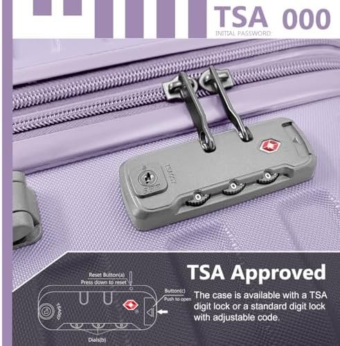 LARVENDER Luggage Sets 3 Piece, Hardside 20 Inch Carry on Luggage Airline Approved Suitcase Set with Spinner Wheels TSA Lock, Lightweight Rolling Suitcase for Men and Women, Lavender - Image 2