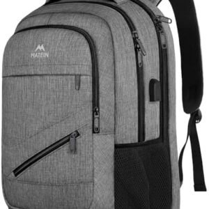 MATEIN Travel Laptop Backpack, 17 Inch Business Flight Approved Carry on Backpack, TSA Large Computer Bag for Men Women with USB Port and Trolley Sleeve, College School Tactical Book Bag, Grey