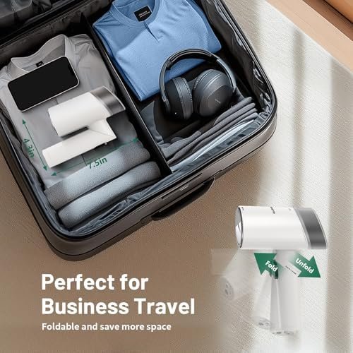 Travel Steamer for Garments with Dual Voltage for Worldwide Use, 120V/220V Foldable Handheld Fabric Wrinkle Remover,15s Fast Heat-up, 1200W Horizontal & Vertical Steaming, 1.9 Pounds, White - Image 3