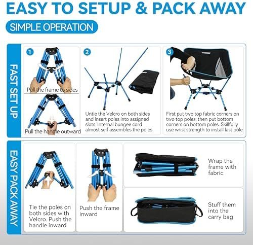 MARCHWAY Lightweight Folding Camping Chair, Portable Foldable Compact for Outdoor Camp, Travel, Beach, Picnic, Festival, Hiking, Backpacking, Supports 330Lbs (Blue) - Image 6