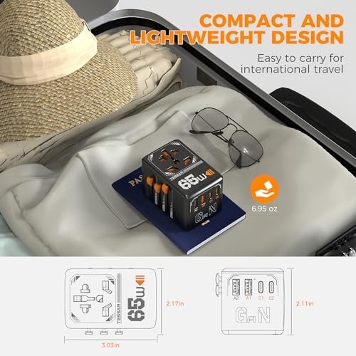 TESSAN Universal Travel Adapter, GaN 65W International Plug Adaptor with 4 USB(2 USB C) Charging Ports, Worldwide Power Outlet for US to European EU UK AUS Ireland(Type C/G/A/I) - Image 7