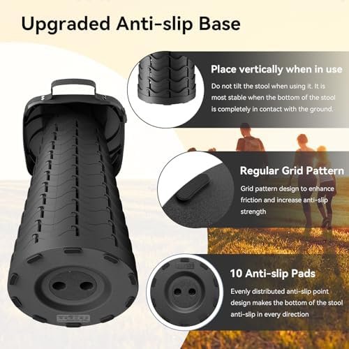 2025 Upgraded Portable Folding Stool, Collapsible Stool, Telescoping Camping Stool with Max Load Capacity 485lbs, Square Retractable Seat for Camping Gardening Fishing Hiking BBQ[Black] - Image 3