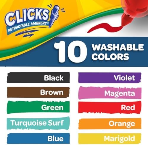 Crayola Clicks Retractable Tip Markers (10ct), Cone Tip, Washable Art Marker Set for Kids, Long Lasting Coloring Book Supplies, No Dry, 3+ - Image 3