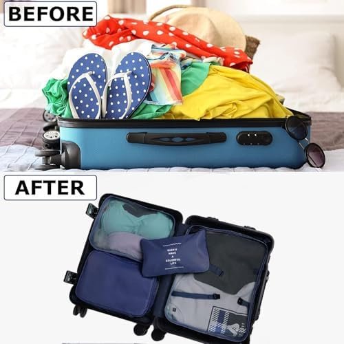 8 Set Packing Cubes for Suitcases Travel Luggage Packing Organizers,Travel Essentials Accessories Luggage Organizer with Shoe Bag Tioletry/Laundry Bag（Dark Blue） - Image 2