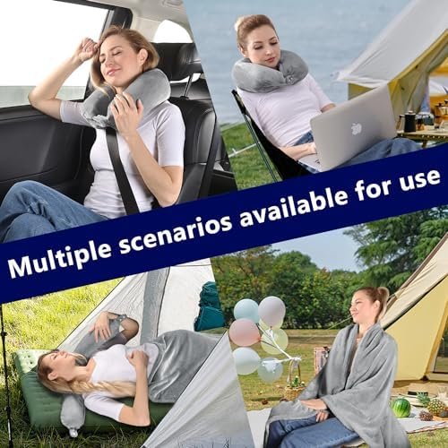 2 in 1 Travel Blanket, Soft Warm Blanket with Cozy Neck Pillow Case, Portable Blanket Set for Airplane, Camping, Car (Grey) - Image 4