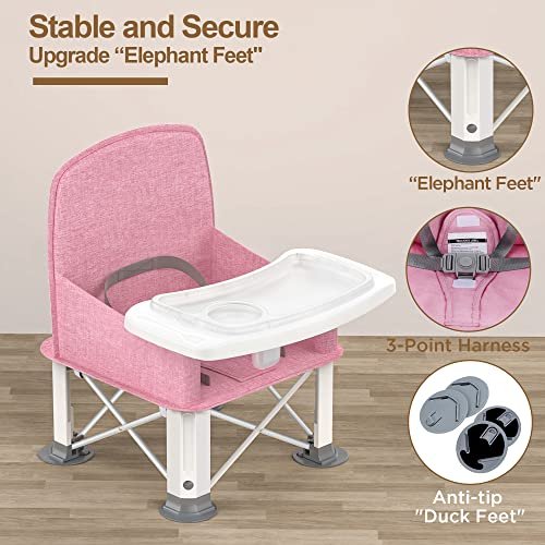 Baby Travel Booster Seat with Double Tray, BabyBond Upgraded Toddler Portable Baby Chair, Booster Seat for Dining Table, Stable and Foldable Booster Baby Chair for Indoor/Outdoor (Pink) - Image 6