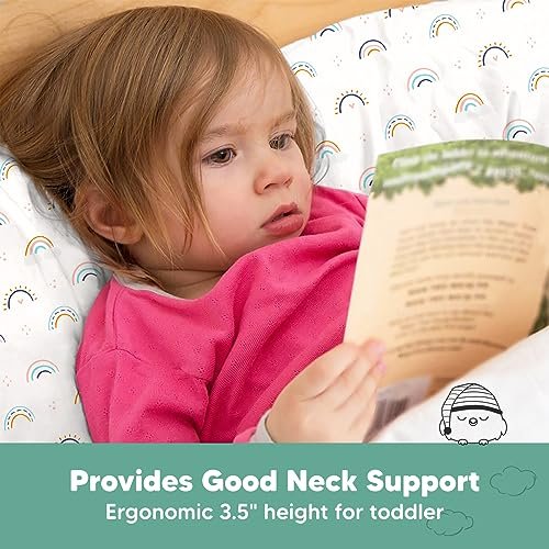KeaBabies Toddler Pillow with Pillowcase, Jumbo 14X20 - Soft Organic Cotton Toddler Pillows for Sleeping - Machine Washable - Perfect for Travel, Toddler Bed Set (Jolly Rainbow) - Image 5