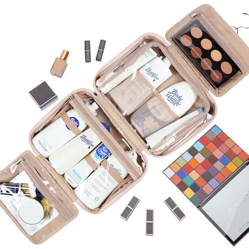 NISHEL Travel Toiletry Bag for Women Large Capacity, Makeup Essentials Organizer, Hanging Case for Accessories, Cosmetics, Pink - Image 6