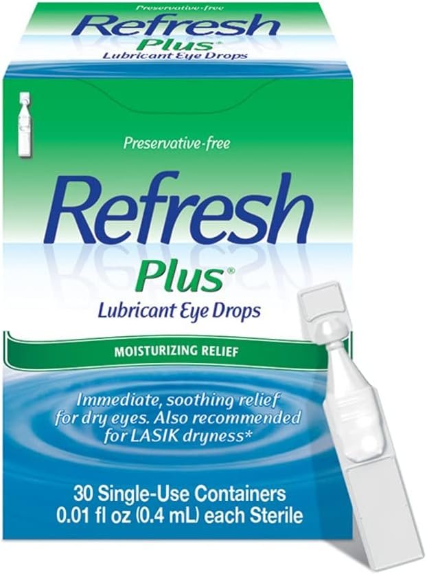 Refresh Plus Lubricant Eye Drops For Dry Eyes, Preservative-Free, 0.01 Fl Oz Single-Use Containers, 30 Count