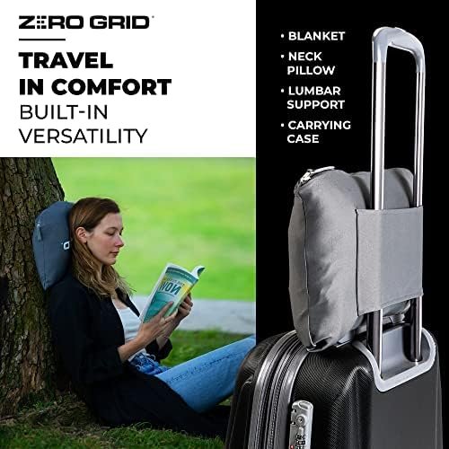Lightweight Travel Blanket - Premium & Compact Airplane Wearable Blanket with Neck Snaps, Cozy Foot Pockets, Zipper Pouch - Converts into Soft Pillow - Designed for Ultimate Comfort - Shadow - Image 9