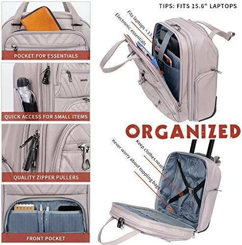 KROSER Carry On Underseat Multi-functional, 16-inch Underseater Lightweight Overnight Suitcase for Women, Dusty Pink - Image 4