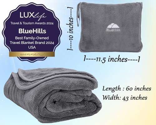 BlueHills 2-Pack Premium Soft Travel Blanket Pillow Airplane Blanket in Soft Bag Pillowcase with Hand Luggage Belt and Backpack Clip, Compact Pack Large Blankets for Any Travel (Grey Gray T013) - Image 3