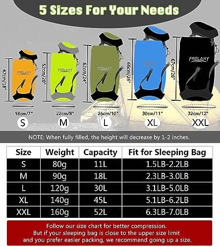 Frelaxy Compression Sack, 40% More Storage! 11L/18L/30L/45L/52L Compression Stuff Sack, Water-Resistant & Ultralight Sleeping Bag Stuff Sack - Space Saving Gear for Camping, Hiking - Image 5