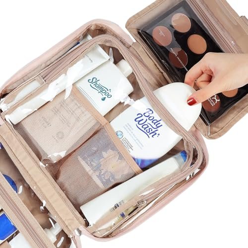 NISHEL Travel Toiletry Bag for Women Large Capacity, Makeup Essentials Organizer, Hanging Case for Accessories, Cosmetics, Pink - Image 4