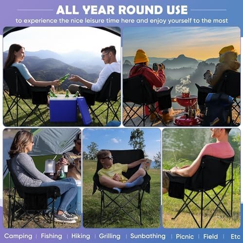 HaSteeL Camping Chair for Adults, Compact Folding Portable Chairs Set with Side Pockets for Outdoors Fishing, Hiking, Backpacking, Picnic, Beach, Travel, Supports to 250lbs, & Storage Bags (Black) - Image 7