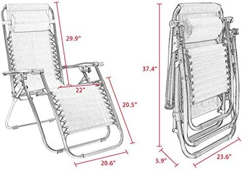 Homall Zero Gravity Chair Adjustable Folding Lawn Lounge Chairs Outdoor Lounge Gravity Chair Camp Reclining Lounge Chair with Pillows for Poolside Backyard and Beach Set of 2 (Cream-Coloured) - Image 3