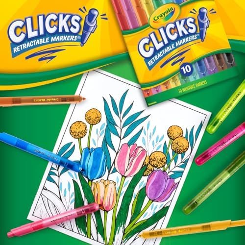 Crayola Clicks Retractable Tip Markers (10ct), Cone Tip, Washable Art Marker Set for Kids, Long Lasting Coloring Book Supplies, No Dry, 3+ - Image 6