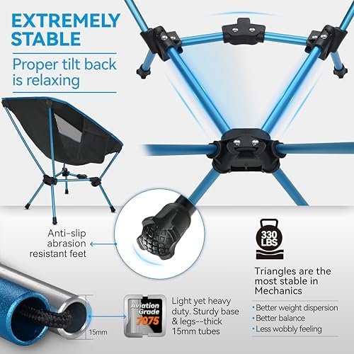 MARCHWAY Lightweight Folding Camping Chair, Portable Foldable Compact for Outdoor Camp, Travel, Beach, Picnic, Festival, Hiking, Backpacking, Supports 330Lbs (Blue) - Image 4