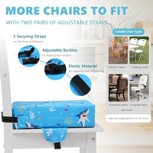 Booster Seat for Kitchen Chair with Adjustable Straps, Toddler Booster Seats for Dining Table Portable for Travel Camping Eating, Booster Cushion for Table for Baby Child Infant Kid Boy Girl - Image 4